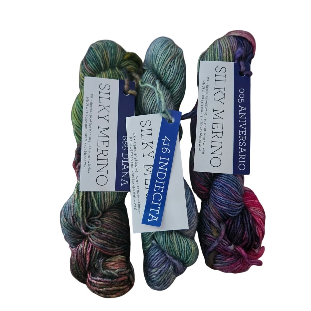 Malabrigo Silky Merino Yarn Lot 3 Skeins Aniversario Indiecita Diana DK NEW